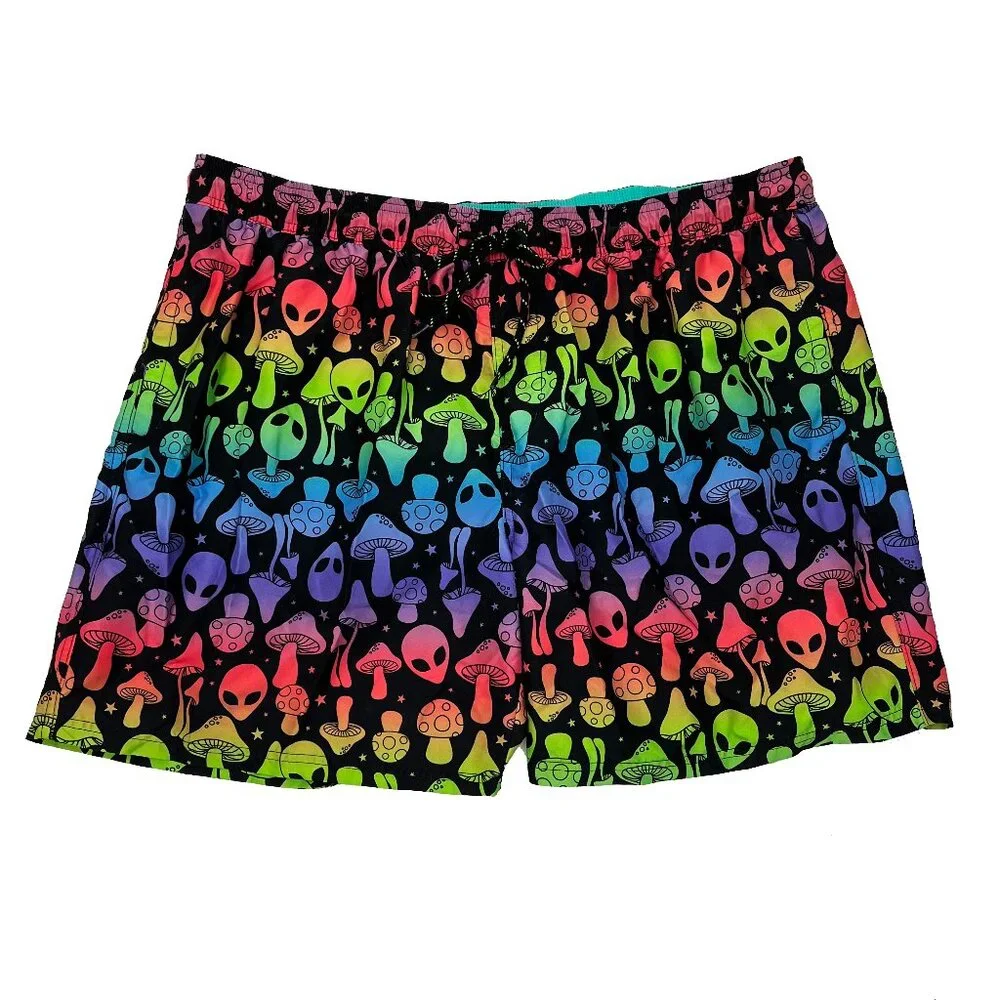 Psychedelic Alien Mushroom Rainbow Mesh Swim Shorts Trunks Mens 3XL 3X XXXL
